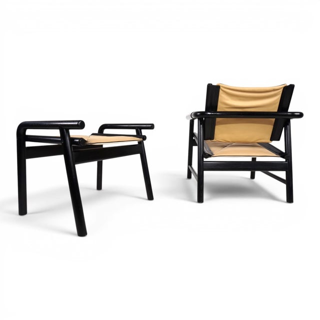 This exceptional lounge chair with matching ottoman is a striking example of the constructive, minimalist design language...