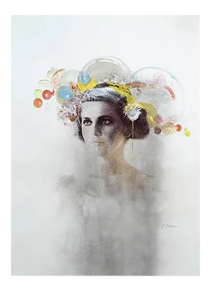 Ophelia #4, Hand-Painted Mixed Media Portrait Photography on Paper, Framed, 2012