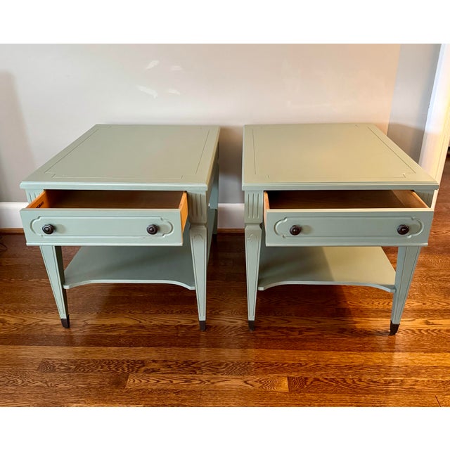 Pistachio Mid 20th Century Mersman Single Drawer End/BedsideTables in Country Green, a Pair For Sale - Image 8 of 8