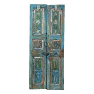 Antique Indian Painted Teakwood Door For Sale