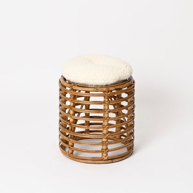 Rattan and Wicker Round Stool attributed to Tito Agnoli, Italy, 1960s For Sale - Image 6 of 11