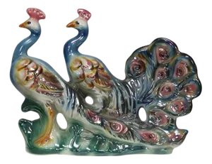 Italian Hand-Painted Ceramic Sculpture with Two Peacocks, 1960s