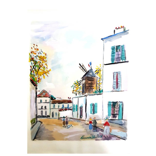 Inspired Village of Montmartre - Pochoir 1950 For Sale - Image 6 of 6