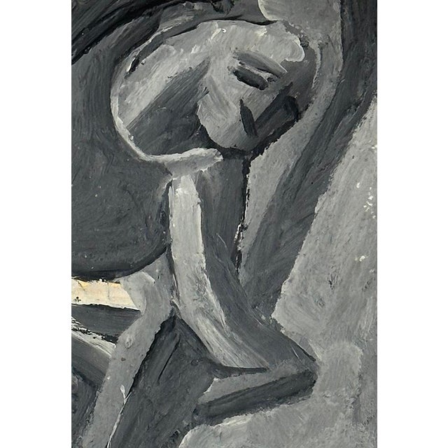 Abstract Mid Century French Abstract Figure Painting in Grey and Black on Paper. Signed With Mat For Sale - Image 3 of 5