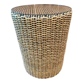Vintage Woven Rattan Side Table For Sale