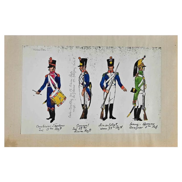 Herbert Knotel, Soldiers, Original Ink & Watercolor Drawing, 1940s For Sale