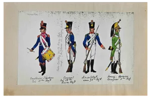 Herbert Knotel, Soldiers, Original Ink & Watercolor Drawing, 1940s