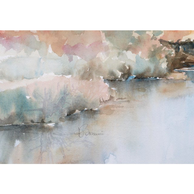 Bomier Impressionist Edge of the Lake Watercolor Landscape 1980s For Sale - Image 4 of 4