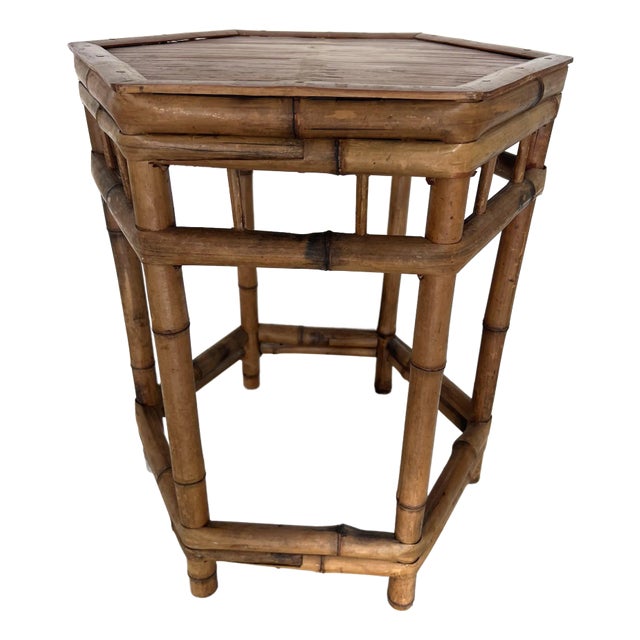 Hexagonal Bamboo End or Side Table For Sale