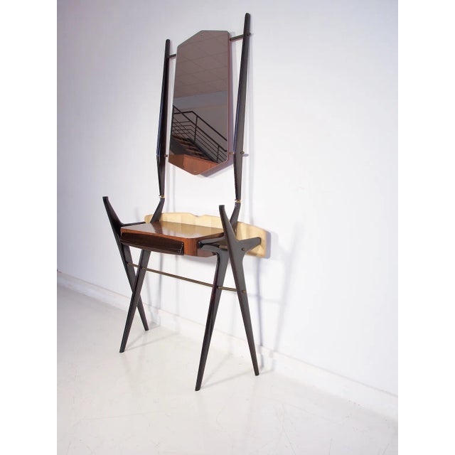1950s Lacquered Wood Dressing Table with Glass Top and Mirror, 1950s For Sale - Image 5 of 11