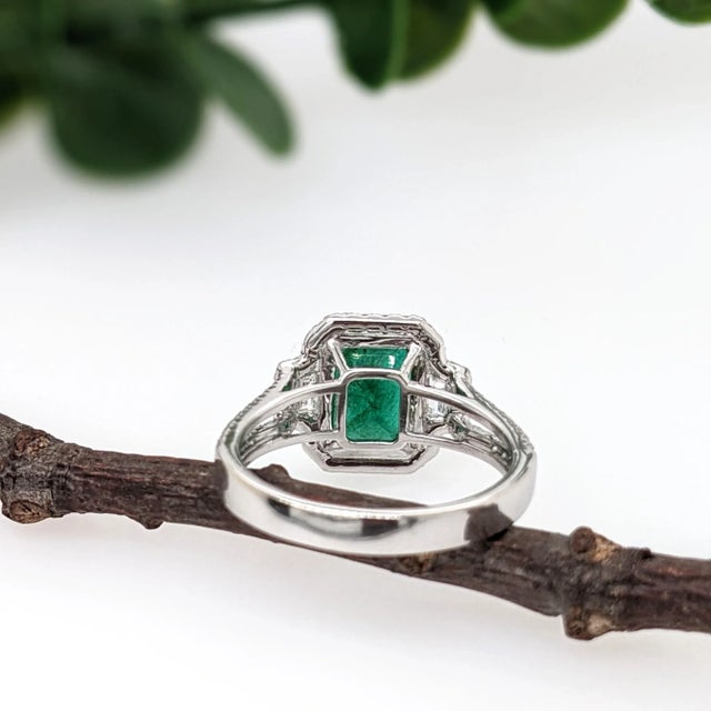 Metal 2ct Emerald Ring with Earth Mined Diamonds in Solid 14K White Gold EM 9x7mm For Sale - Image 7 of 8