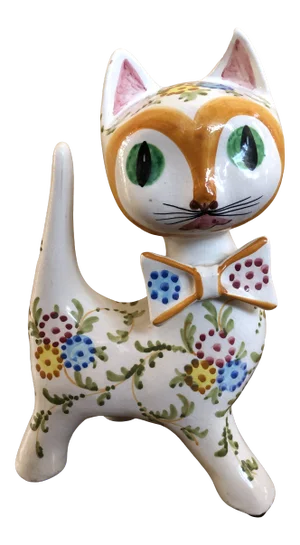Vintage Italian Ceramic Cat Glazed Majolica Figurine Mid Century