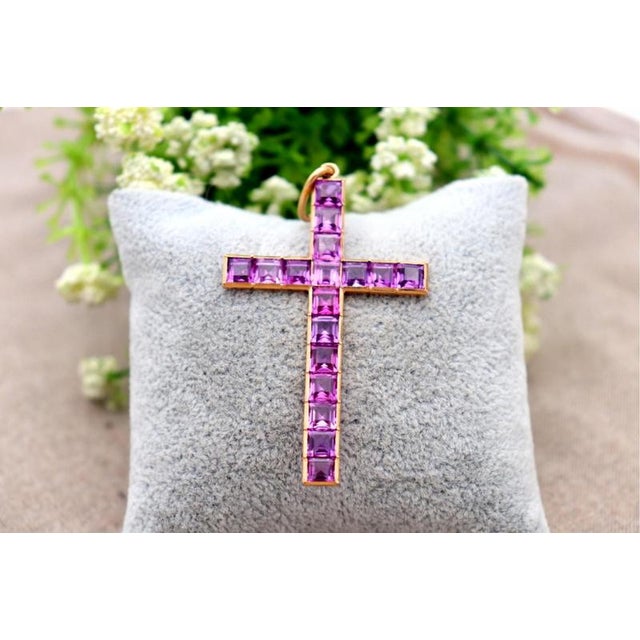 Metal 19.2k Gold Cross Pendant with Rubies For Sale - Image 7 of 8