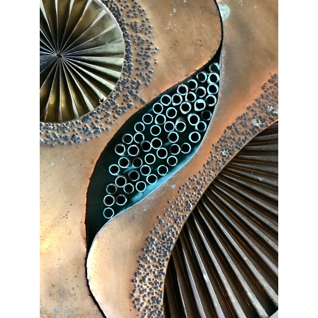 1970s Brutalist Brass Copper Relief Wall Hanging /Mid Century Gold Tone Metal Wall Art For Sale - Image 4 of 8