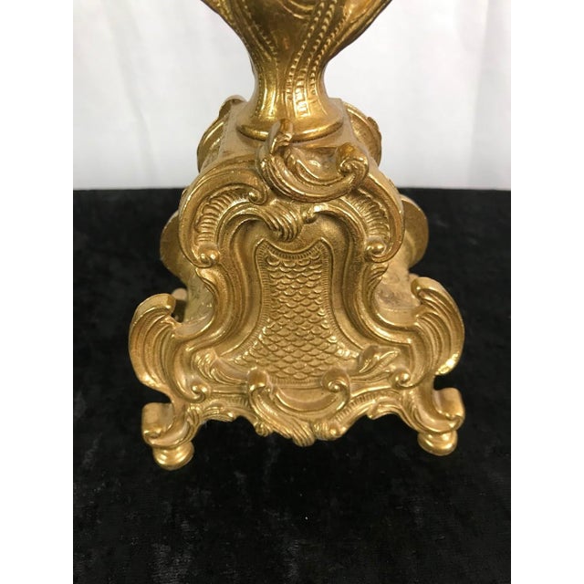 Mid-Century Italian Rococo Gilt Brass 5-Arm Candelabras - A Pair For Sale - Image 9 of 14