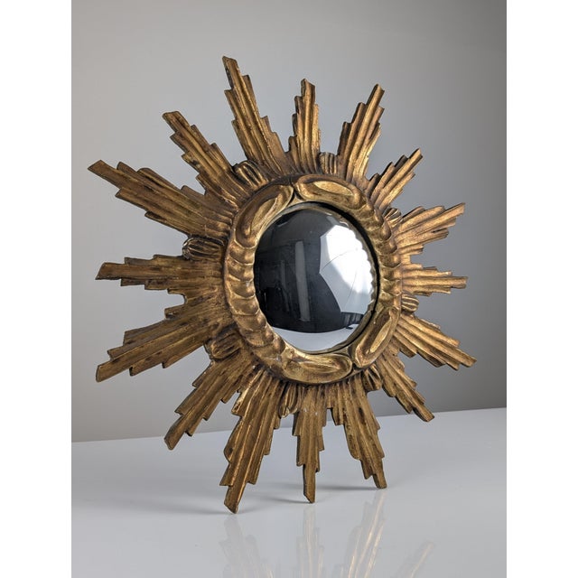 Carved Giltwood Sunburst Convex Wall Mirror, 1950s For Sale - Image 9 of 9