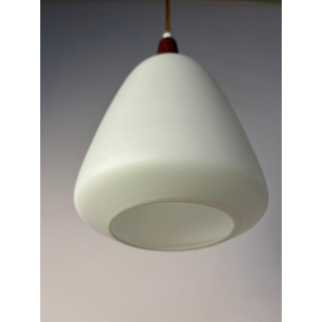 Opal Glass Pendant Lamp with Teak and Brass Cable, Denmark For Sale - Image 10 of 11