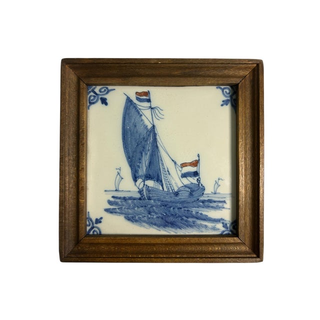 1960s Vintage Framed Hand-Painted Tiles by Tichelaar Makkum, 1960s, Set of 4 For Sale - Image 5 of 7