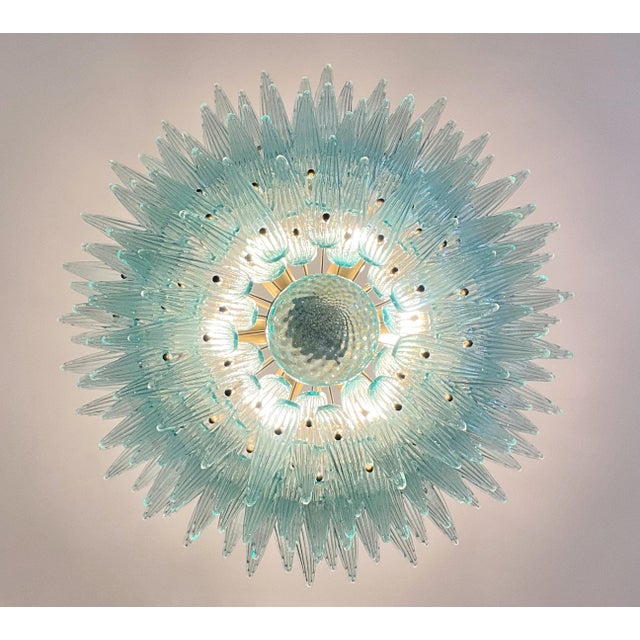 Murano Late 20th Century Murano Glass Palmette Chandelier - 160 Turquoise Glasses, Four-Tier, Gold Frame For Sale - Image 4 of 5