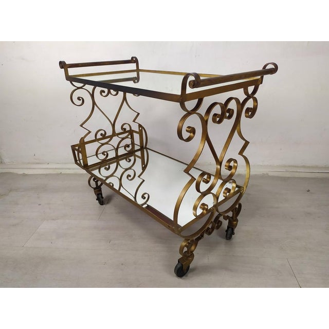 Gold Mirror Bar Cart, 1940s, in Worn conditions. Designed 1920 to 1949