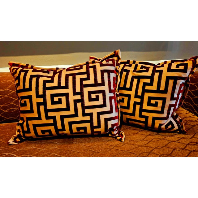 Contemporary Gerald Charles Tolomeo Rectangular Clarence House Cut Velvet Greek Key Throw Pillow For Sale - Image 3 of 3