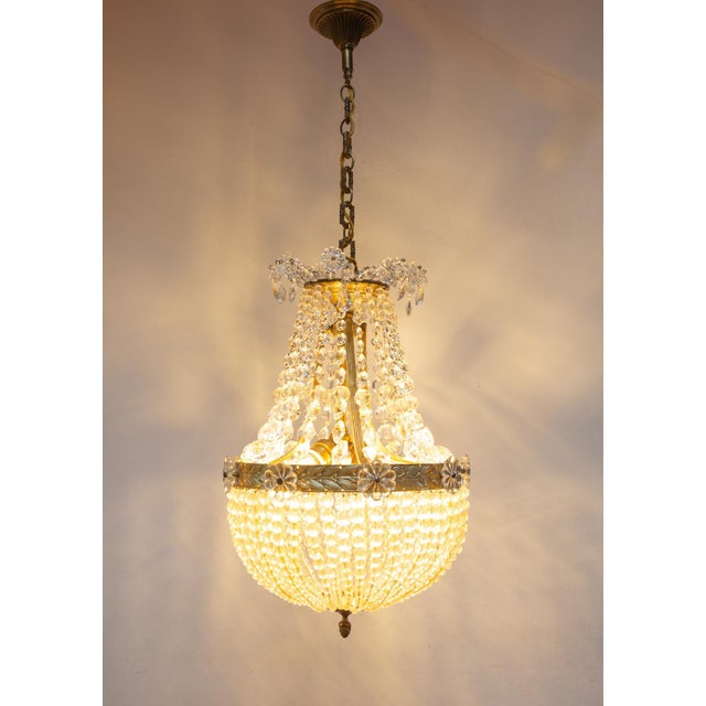 French Chandelier in Bronze and Crystals, 1950 For Sale - Image 3 of 7