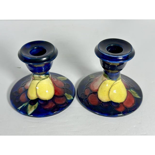 Rare & Original Pair of Moorcroft Wisteria Pottery Candlestick Holders for your consideration. Each candlestick holder...