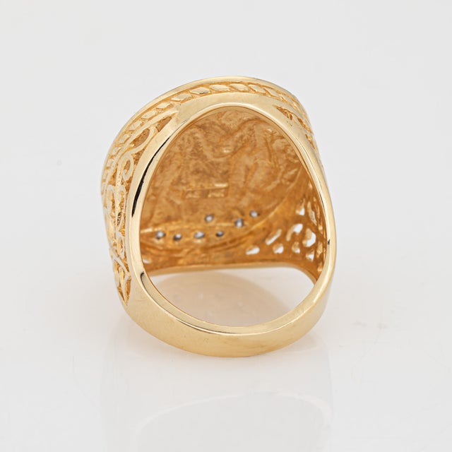 Mid 20th Century Vintage Nude Figural Ring Diamond 14k Yellow Gold Sz 5 Large Oval Signet For Sale - Image 5 of 6
