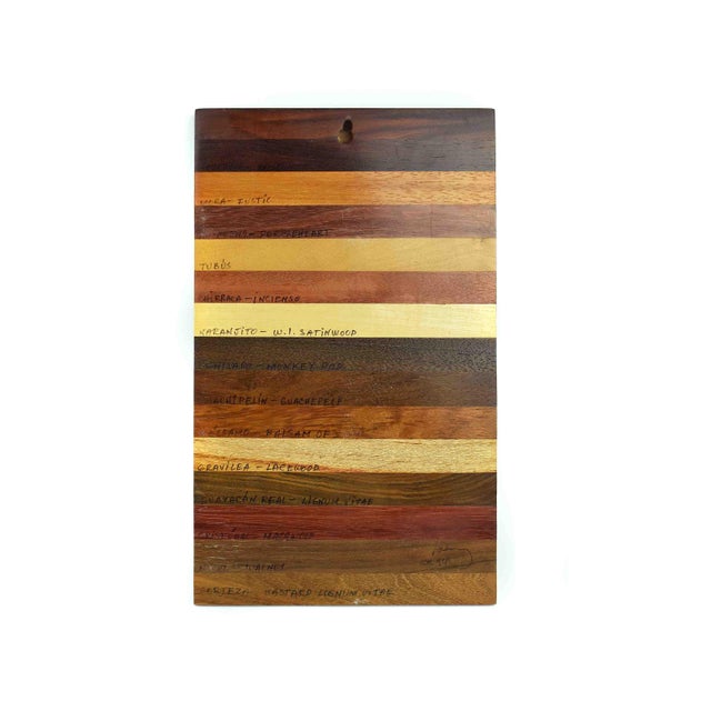 1994 Handmade Costa Rican Exotic Hardwood Sampler 14 Rare Woods Board Wall Art Signed For Sale - Image 6 of 12