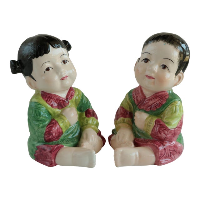 Vintage Chinese Porcelain Children - Famille Rose Boy & Girl For Sale