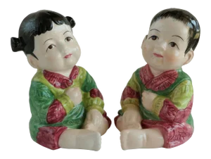 Vintage Chinese Porcelain Children - Famille Rose Boy & Girl