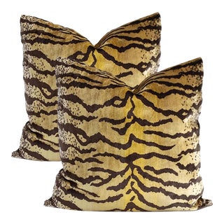 Upscale Tiger Velvet Pillows - Set of 2 For Sale