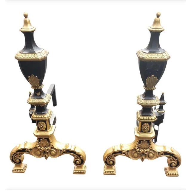 1908 Signed Wm. H. Jackson Gilt Bronze Ornate Andirons , a Pair For Sale - Image 11 of 11