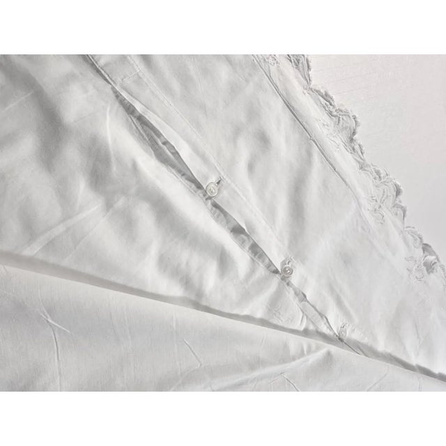Textile Fine French Antique Linen Pillowcase, Hand Embroidered MG Monogram & Scalloped Edge, France circa 1900 For Sale - Image 7 of 9