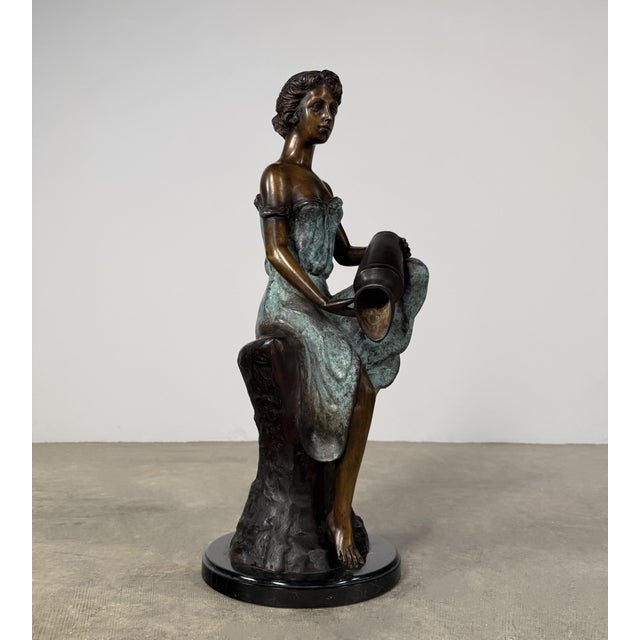 Metal Bronze Neoclassical Sculpture, Woman With Vessel - 24" H For Sale - Image 7 of 10