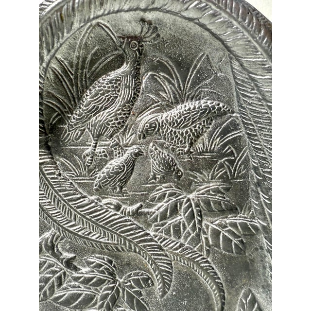 Hollywood Regency Vintage 1986 Arthur Court Double Pheasant Quail Aluminum Serving Tray For Sale - Image 3 of 9