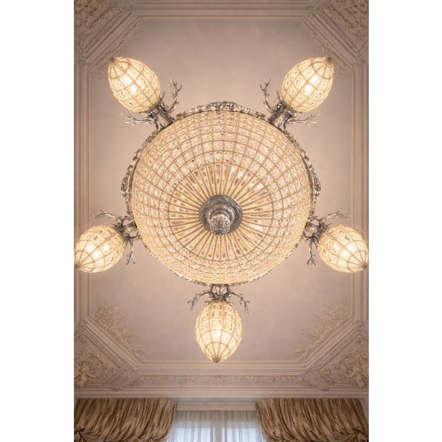 1980 French Artisan Louis XVI Silver Bronze Chandelier For Sale - Image 6 of 17