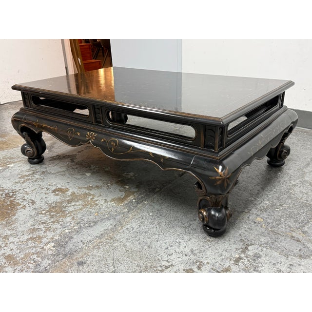 Chinoiserie Drexel Heritage Et Cetera Chinoiserie Black Lacquer Cocktail Table For Sale - Image 3 of 12