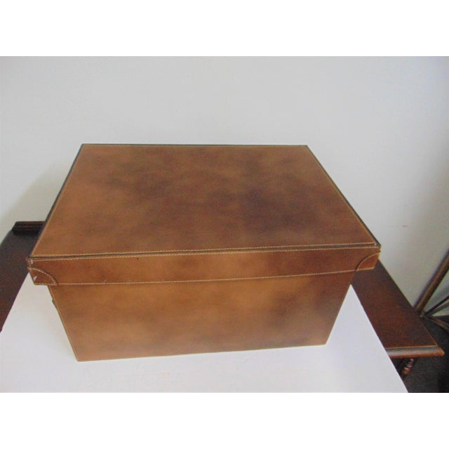 English Leather Handmade Lift Top Trunk For Sale - Image 3 of 9