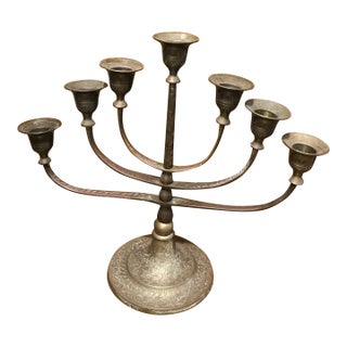 Decorative Brass Candlelabra With Six Flared Arms For Sale