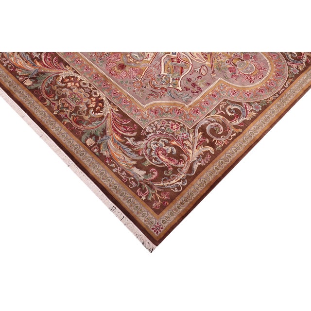 Shabby Chic Art Nouveau Firdous Pak-Persian Brown/Brown Wool Rug - 9'1'' X 12'2'' For Sale - Image 3 of 8
