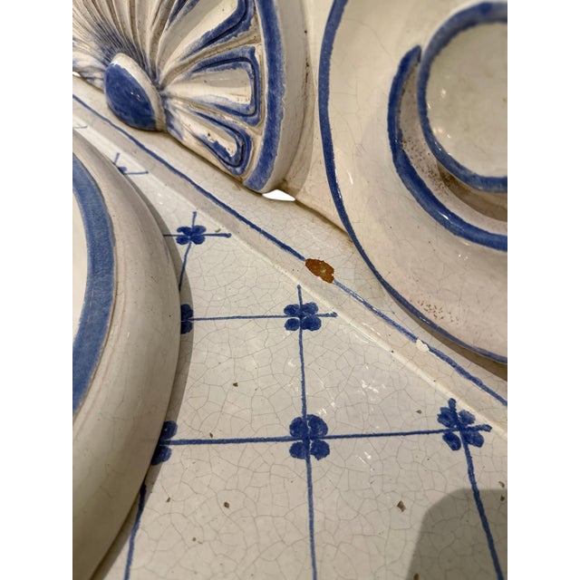 Late 20th Century Vintage Italian Majolica Ceramic Three-Piece Cherub Wall Fountain & Pedestal Sink Set For Sale - Image 5 of 9