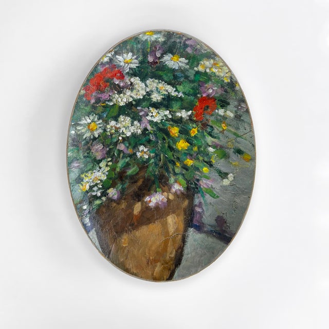 2020s "Meadow Flowers in Brown Vase" Contemporary Installation of Ceramic Plates and Oil on Canvas - Set of 7 For Sale - Image 5 of 15