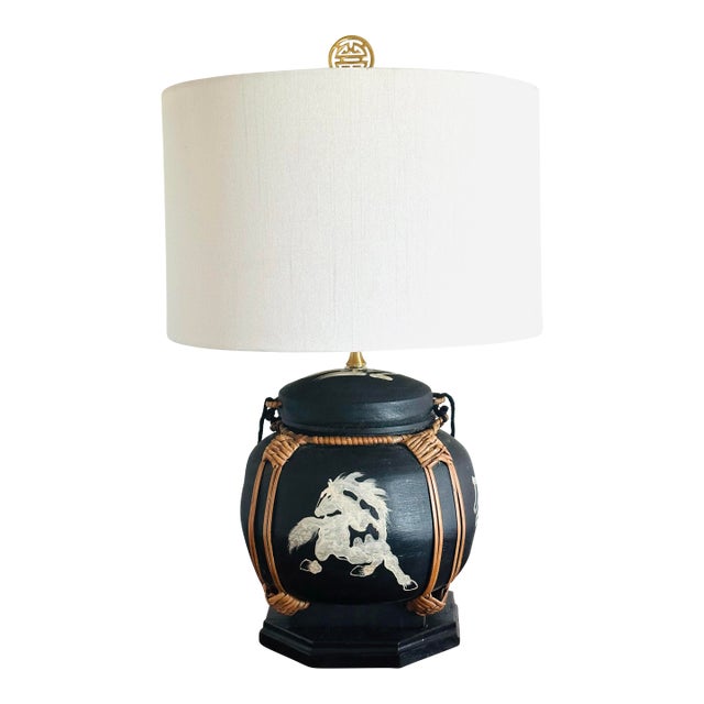 Vintage Thai Rice Basket Lamp With Shade For Sale