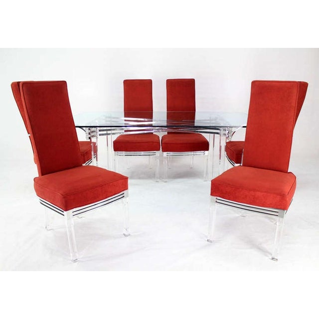 1960s Mid Century Modern Set of Six Dining Chairs and Table in Lucite Chrome Glass For Sale - Image 5 of 9