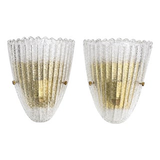 Murano Glass Wall Lights with Gold Finishes, 1980s, Set of 2 For Sale