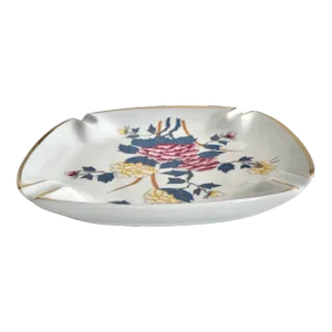 Large Porcelain Square Floral Ashtray With Tuba-Rose Design From Europe