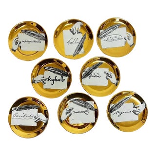 Piero Fornasetti Complete Set of Ceramic Coasters With Famous Signatures, Autografi For Sale