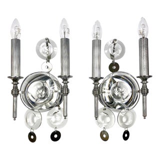 Metal & Glass Wall Lamps by Gaetano Sciolari, Italy, 1970s, Set of 2 For Sale