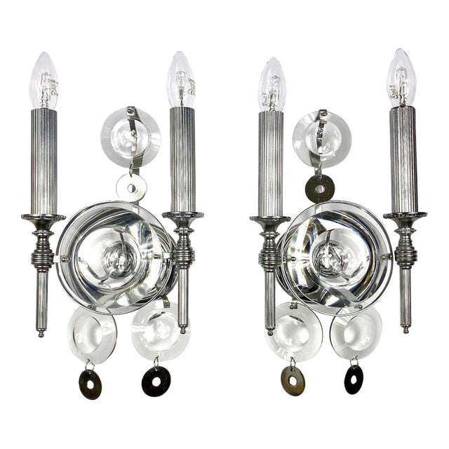 Metal & Glass Wall Lamps by Gaetano Sciolari, Italy, 1970s, Set of 2 For Sale